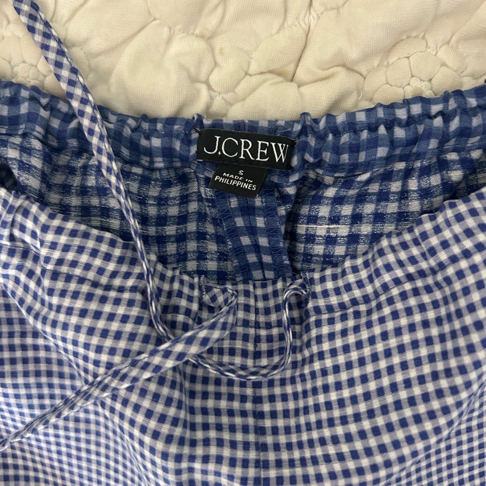 J.Crew white/blue gingham pants with pockets - Picture 2 of 5